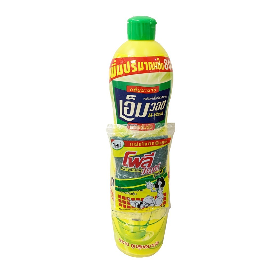 #POLY น้ำยาล้างจานเอ็มวอช 800ml. แถมใยขัด