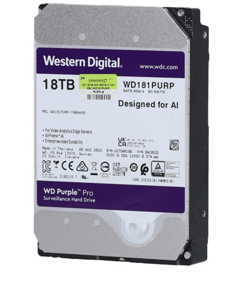 18 TB 3.5 INCH HDD (ฮาร์ดดิสก์ 3.5 นิ้ว) WD PURPLE PRO - 7200RPM SATA3 (WD181PURP)