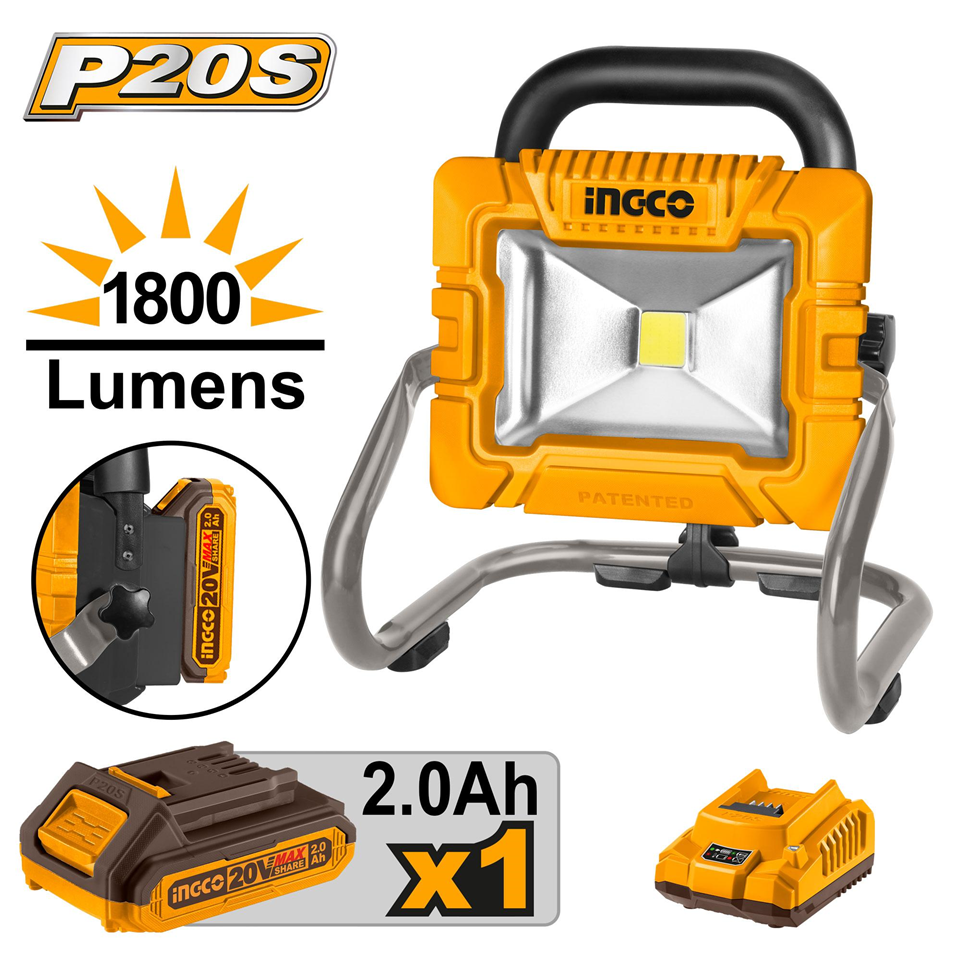 #INGCO #SET CWLI20258 ไฟฉายตั้งโต๊ะ 20V ไฟ LED 20W สว่างสูงสุด 1800 ลูเมน