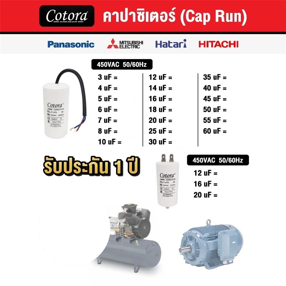 #COTORA คาปาซิเตอร์ สาย 450VAC 50/60Hz 5uF