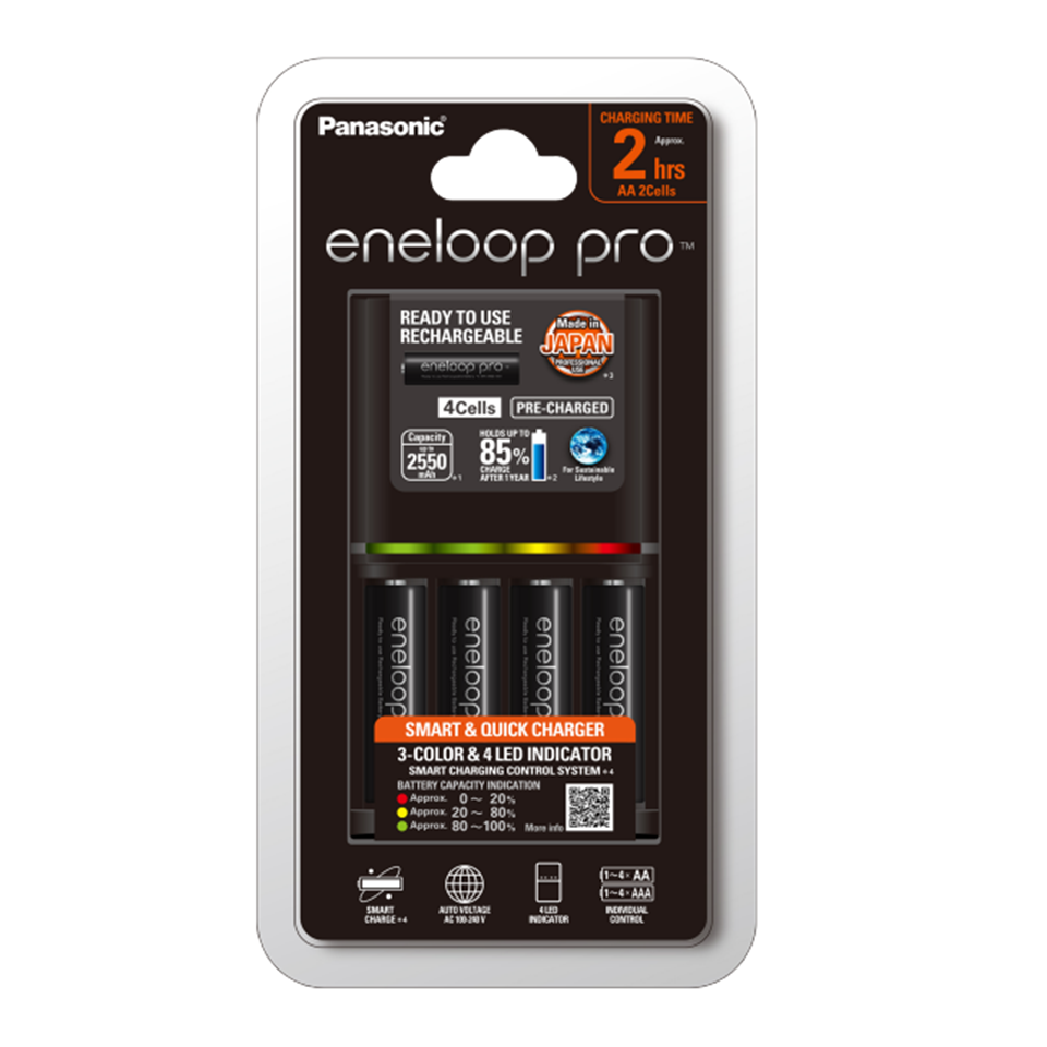 #พานาโซนิค เครื่องชาร์ท 1.5-2ชั่วโมง eneloop + ถ่าน AAx4
