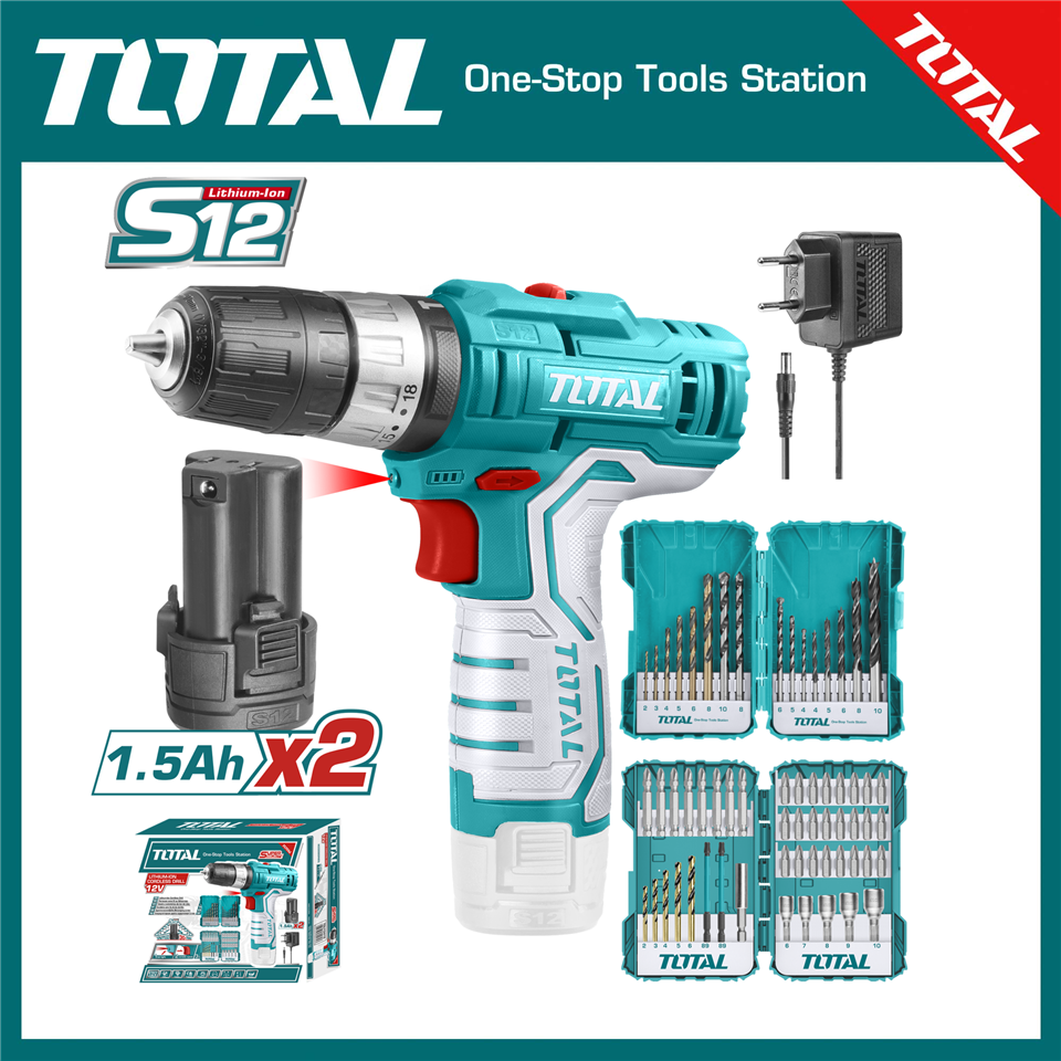 #TOTAL สว่านไร้สาย 12V 3/8นิ้ว (3หุน) #TOSLI23022 COMBO SET